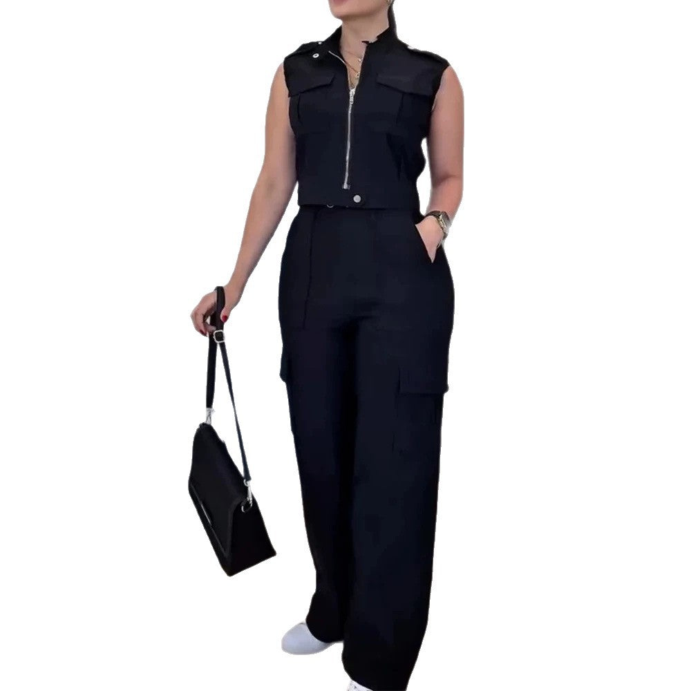 Damen Cargo-Jumpsuit mit kurzem Oberteil und praktischen Taschen R&B