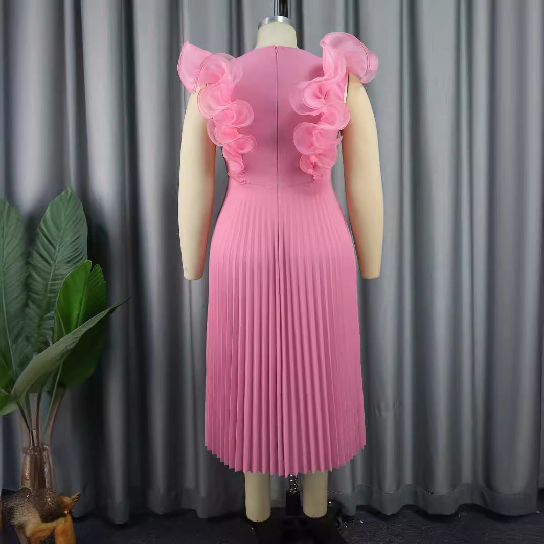 Damen Plissee Kleid mit voluminösen Rüschendetails R&B