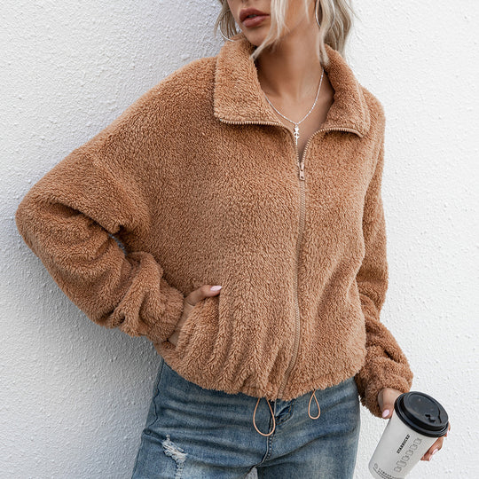 Damen Fleecejacke mit hohem Kragen und elastischem Bund R&B