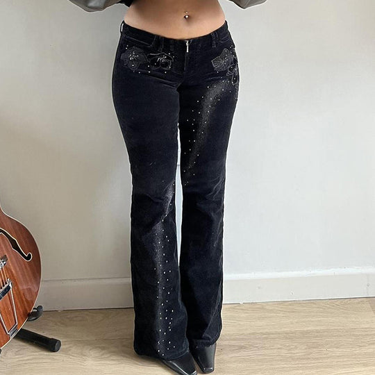 Damen Schlaghose mit floralem Design und Glitzerelementen R&B