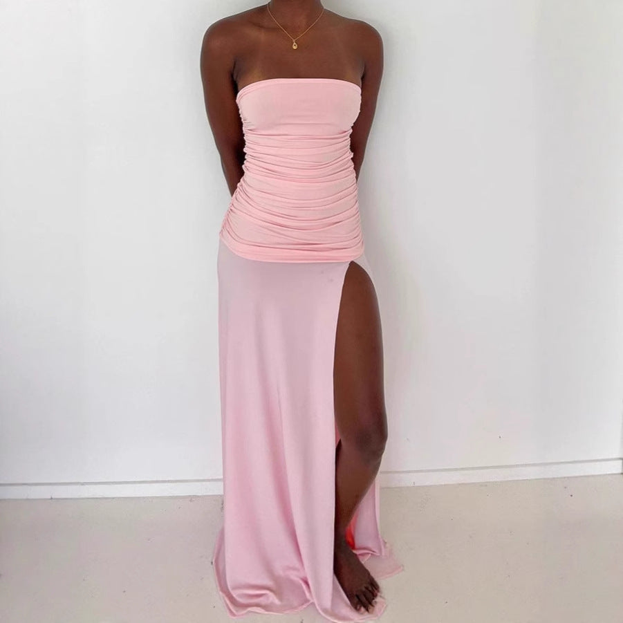 Damen Figurbetontes Maxikleid mit schulterfreiem Design und seitlichem Schlitz R&B