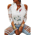 Damen Bluse mit Cut-Out-Ärmeln und floralem Design