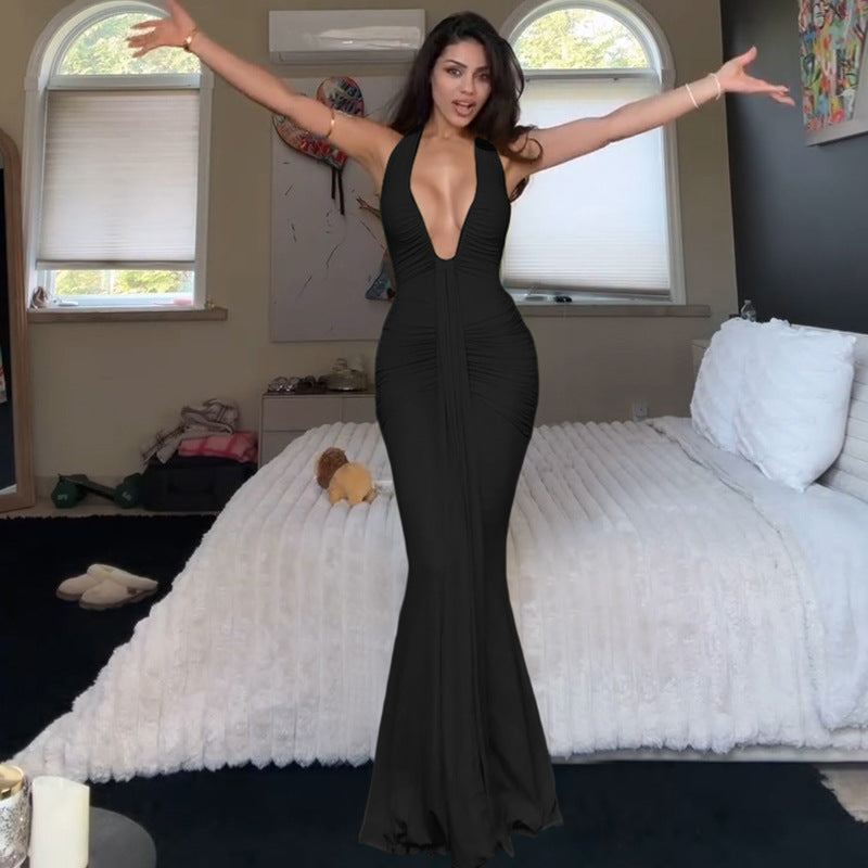 Damen Elegantes Maxikleid mit tiefem Ausschnitt und raffinierten Rüschendetails R&B