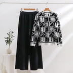 Damen lässiges Strick-Loungewear-Set mit grafischem Muster und weitem Schnitt R&B