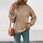 Damen lässiger Strickpullover mit aufgesetzter Tasche R&B