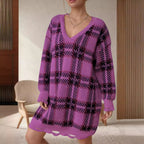 Damen Grobstrickpullover im modischen Karomuster R&B