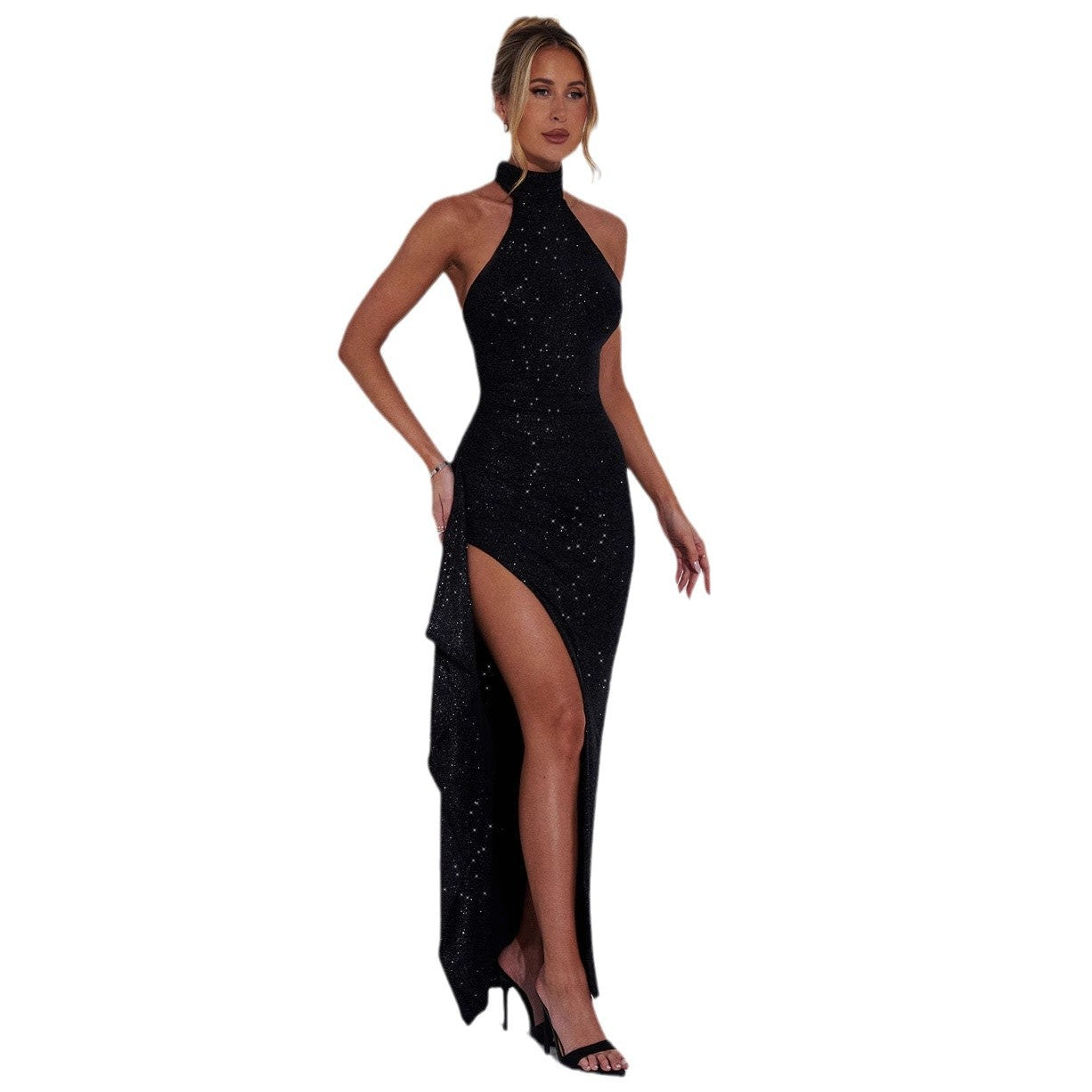Damen Elegantes Abendkleid mit hohem Schlitz und Glitzerdetails R&B