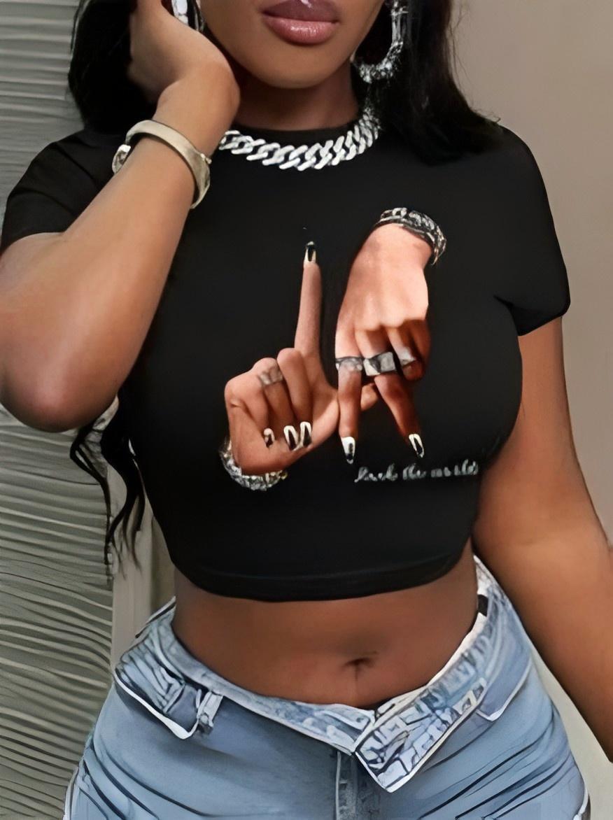 Damen Crop-Top mit künstlerischem Statement-Druck R&B