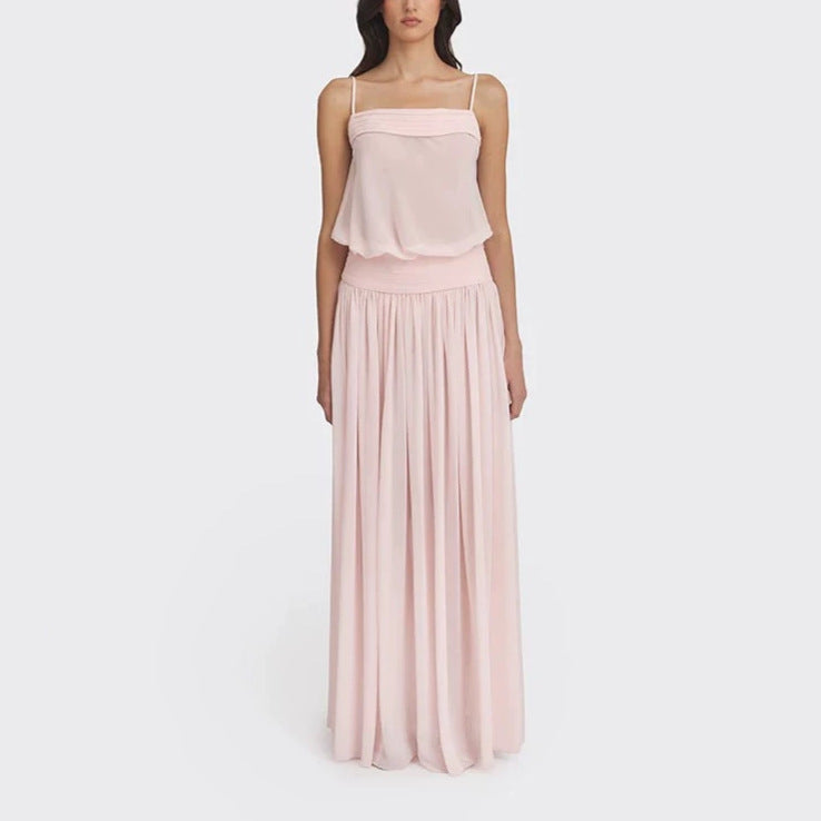 Damen Maxi-Kleid mit fließendem Chiffon-Oberteil und elastischem Bund R&B