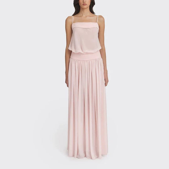Damen Maxi-Kleid mit fließendem Chiffon-Oberteil und elastischem Bund R&B
