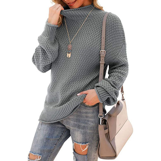 Damen Grobstrickpullover mit hohem Kragen und strukturierter Oberfläche R&B