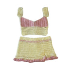 Damen gehäkeltes Crop-Top und Minirock-Set mit Schnürdetails R&B