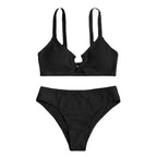 Damen Bikini-Set mit hohem Taillenschnitt und verzierten Trägern R&B