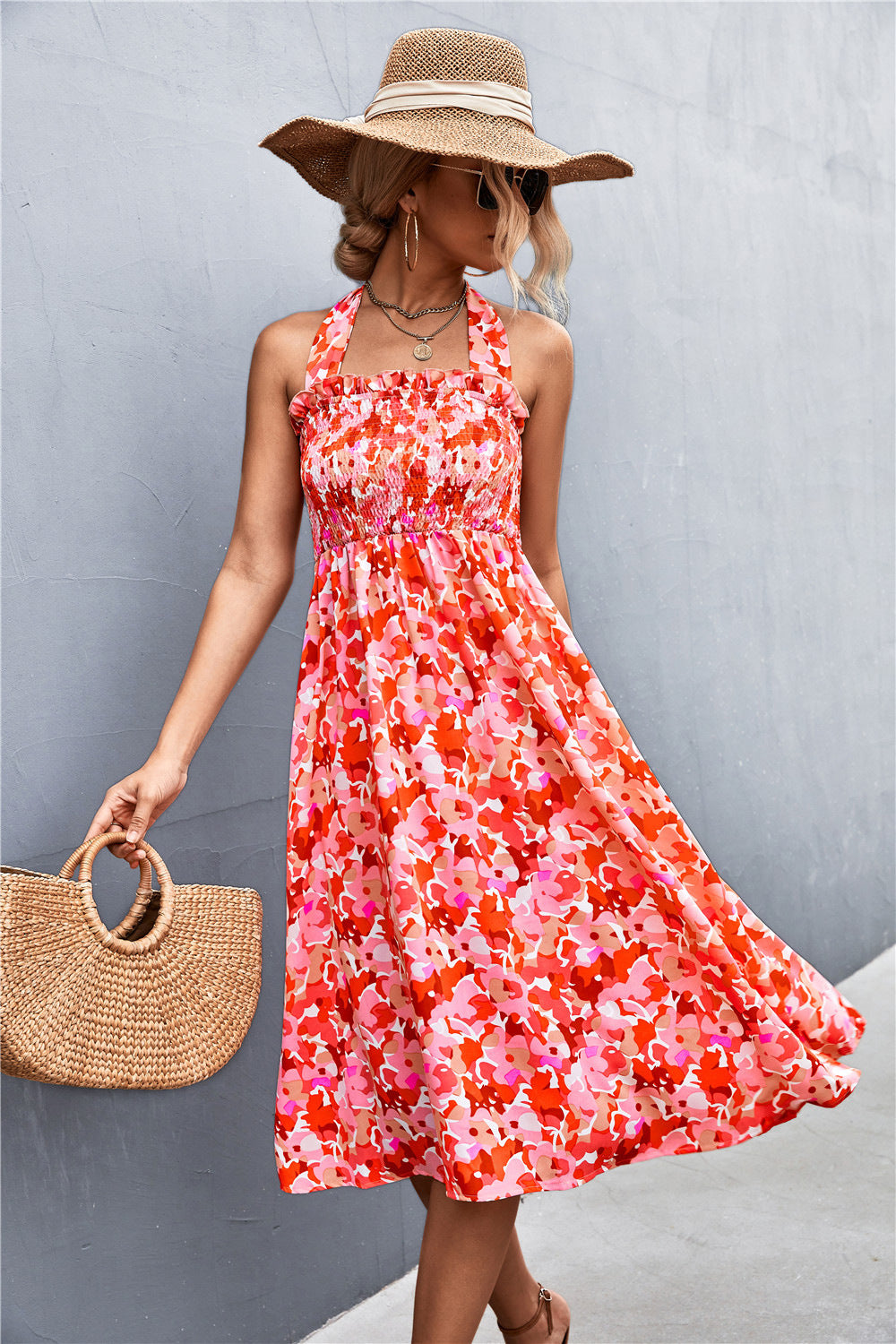 Damen Sommerkleid mit schulterfreier Passform und floralem Design R&B