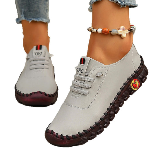 Damen Freizeit-Leder-Sneaker mit elastischen Schnürsenkeln und rutschfester Sohle R&B
