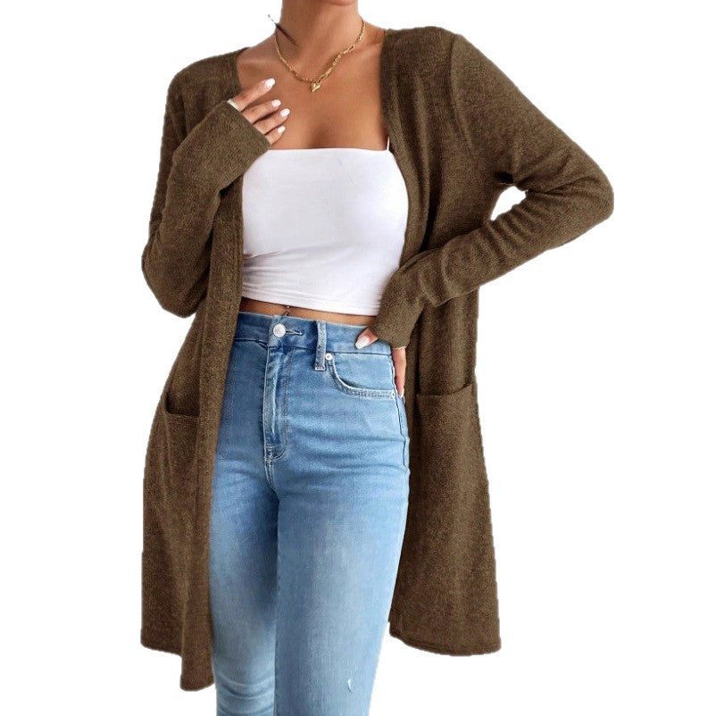 Damen Langer Strickcardigan mit praktischen Taschen R&B