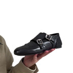 Damen elegante Mokassins mit dekorativer Doppel-Schnallenverschluss R&B