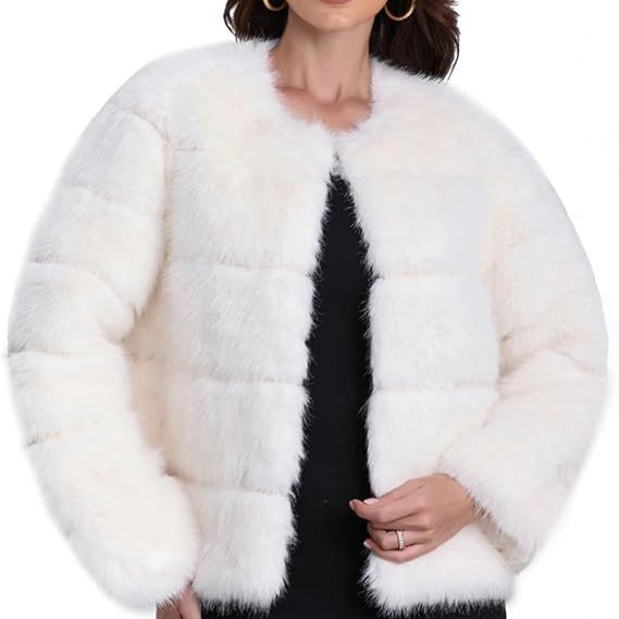 Damen Kuschelige Kunstpelzjacke mit modischem Puffärmel-Design R&B