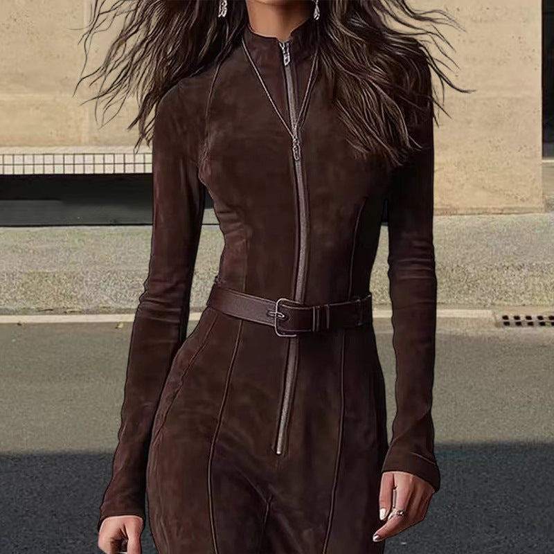 Damen Langarm Kleid mit Reißverschluss und seitlichen Schlitzen R&B