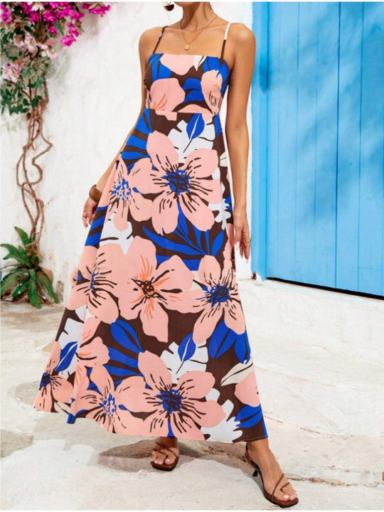 Damen Maxikleid mit floralem Musterschnitt und eleganter A-Linie R&B