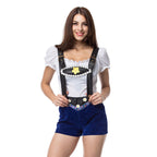 Damen nan verspieltes Latzshorts-Set mit Carmenbluse, verstellbaren Trägern und Blumenapplikation R&B