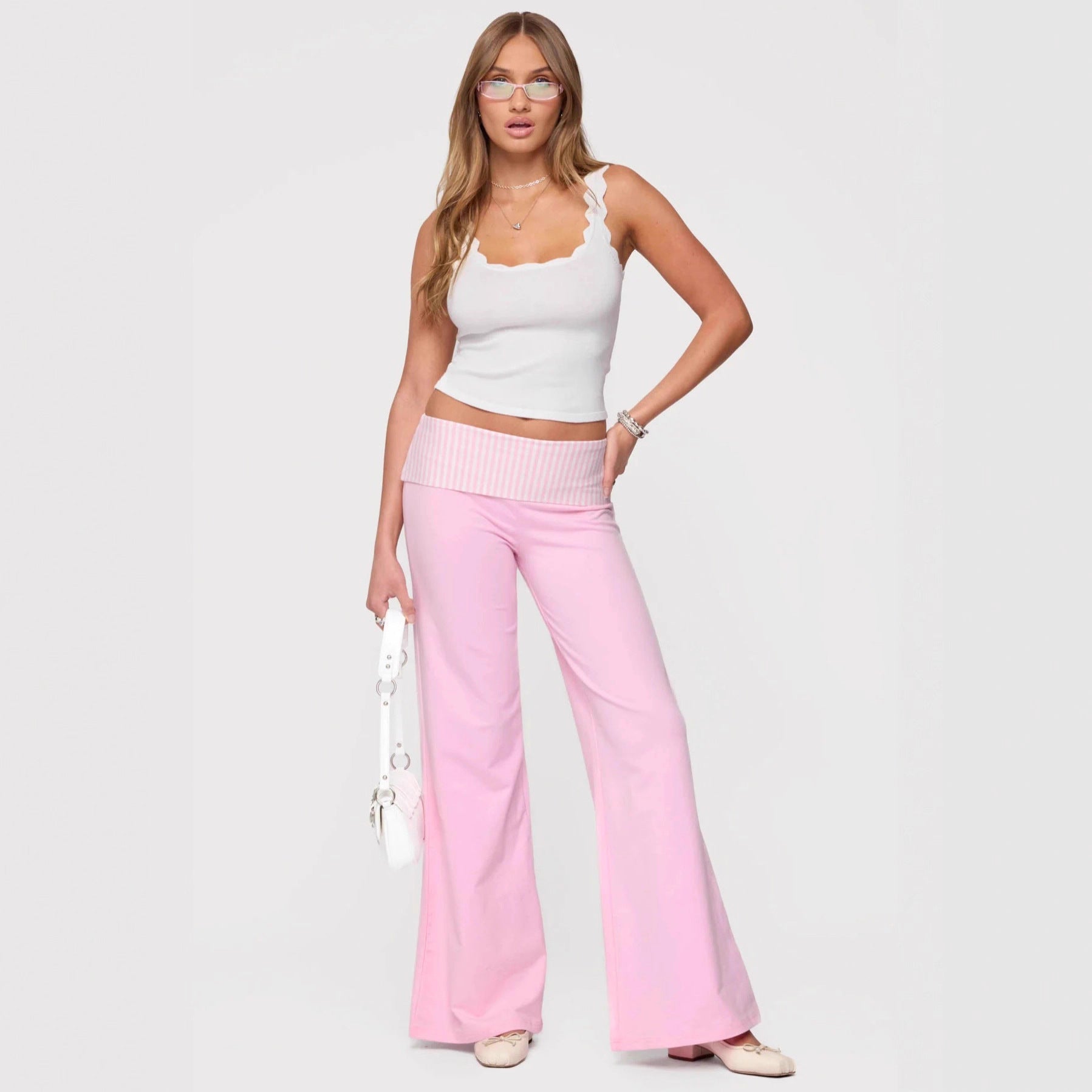 Damen Palazzo-Hose mit gestreiftem Bund und lässigem Schnitt R&B