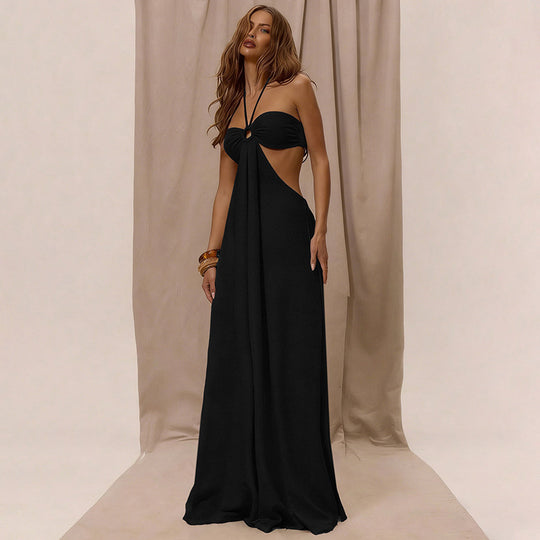 Damen Maxikleid mit tiefem V-Ausschnitt und seidig fließendem Stoff R&B