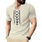 Herren Kurzarm-Henley-T-Shirt mit dekorativen Schnürdetails und atmungsaktiver Struktur R&B