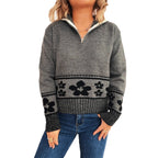 Damen Grobstrickpullover mit floralen Mustern und praktischen Halbarm R&B
