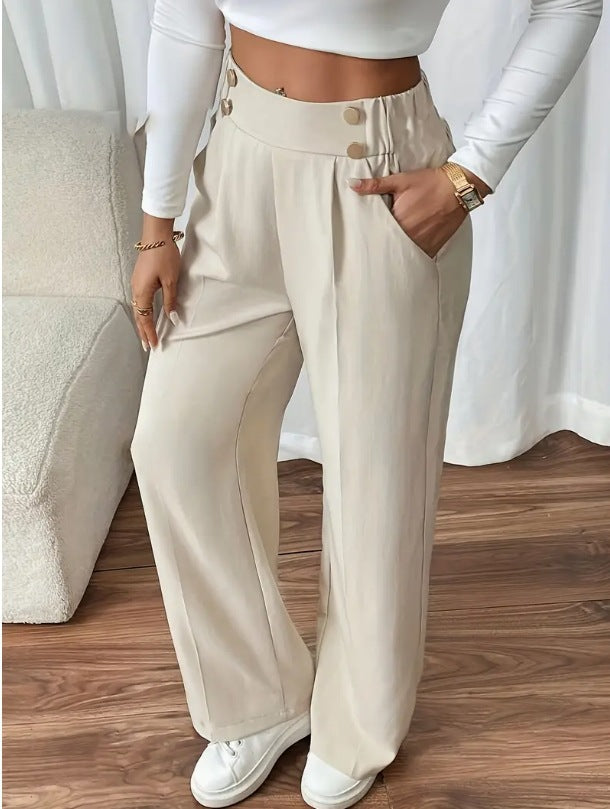 Damen Klassische weite Hose mit Knopfleiste und Taschen R&B
