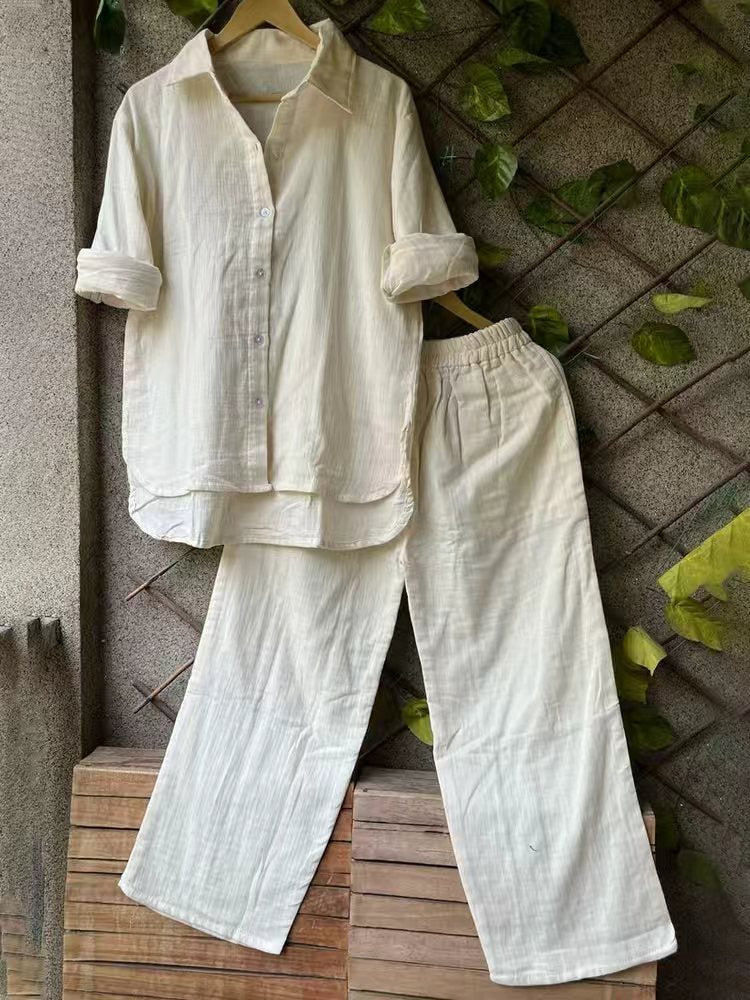 Damen lässiges Leinen-Hemd und Hose Set R&B