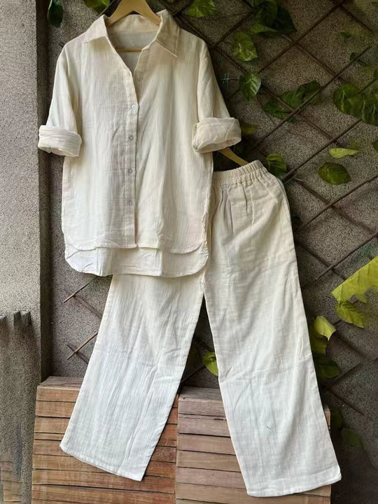 Damen lässiges Leinen-Hemd und Hose Set R&B