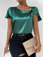 R&B | Satin Twist Einfarbiger Lockerer Vielseitiger Top