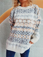 Damen gemütlicher Strickpullover mit winterlichem Muster und lässigem Schnitt R&B