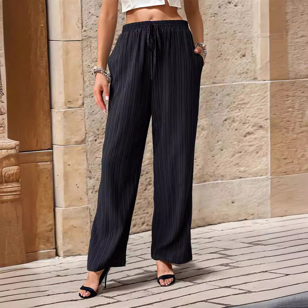 Damen Elegante Freizeithose mit streifigem Design und elastischem Bund R&B