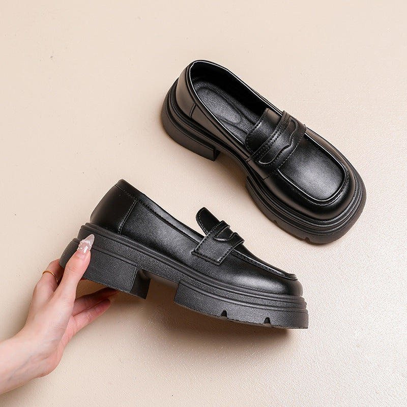 Damen modische Loafers mit robustem Plateau und eleganter Schnalle R&B