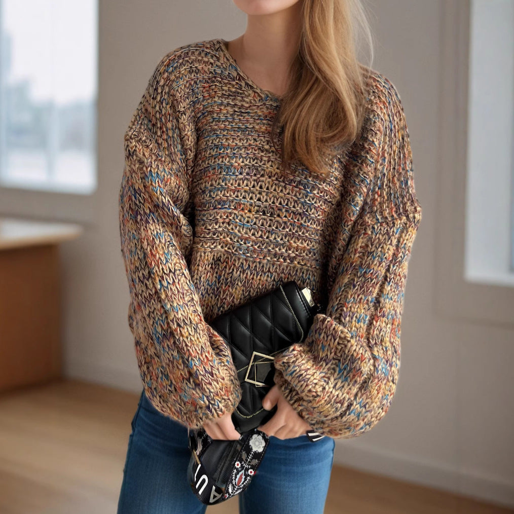 Damen grob gestrickter Pullover mit voluminösen Ärmeln R&B