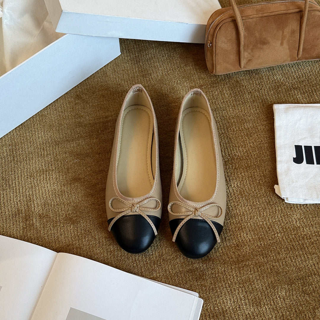 Damen Ballerinas mit eleganter Schleife und modischer Zweifarben-Optik R&B