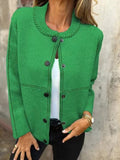 R&B | Strickjacke Lockere Passform Stricktextur Knopfverschluss Rundhals
