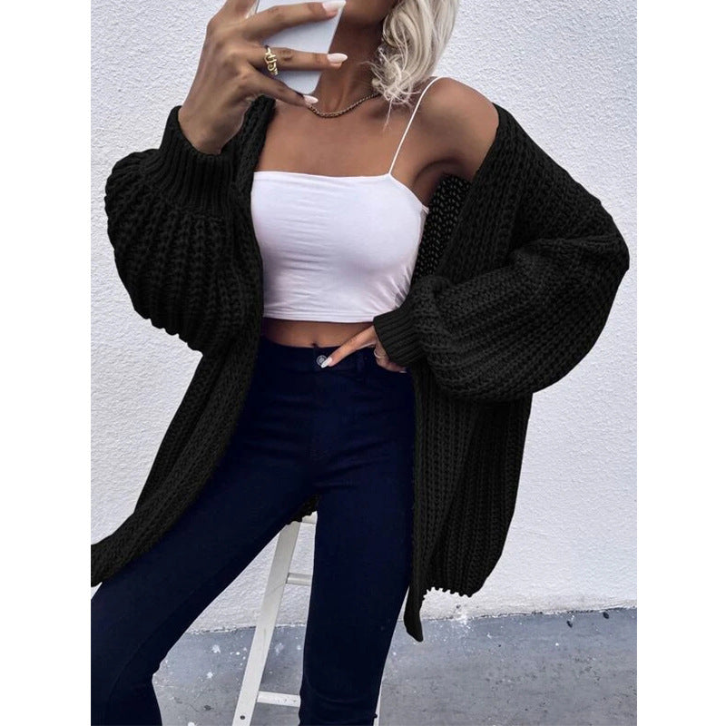 Damen Grobstrickjacke mit voluminösen Ärmeln und offener Front R&B