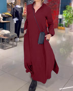 Damen Maxikleid mit praktischen Seitentaschen und modernem Hemdblusenkragen