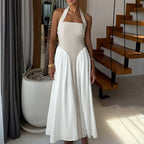 Damen Maxi-Kleid mit halterträger und eleganter Faltenoptik R&B