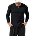 Herren Langarm-Henley-Shirt mit hochwertiger Baumwollmischung und modischen Knopfdetails R&B