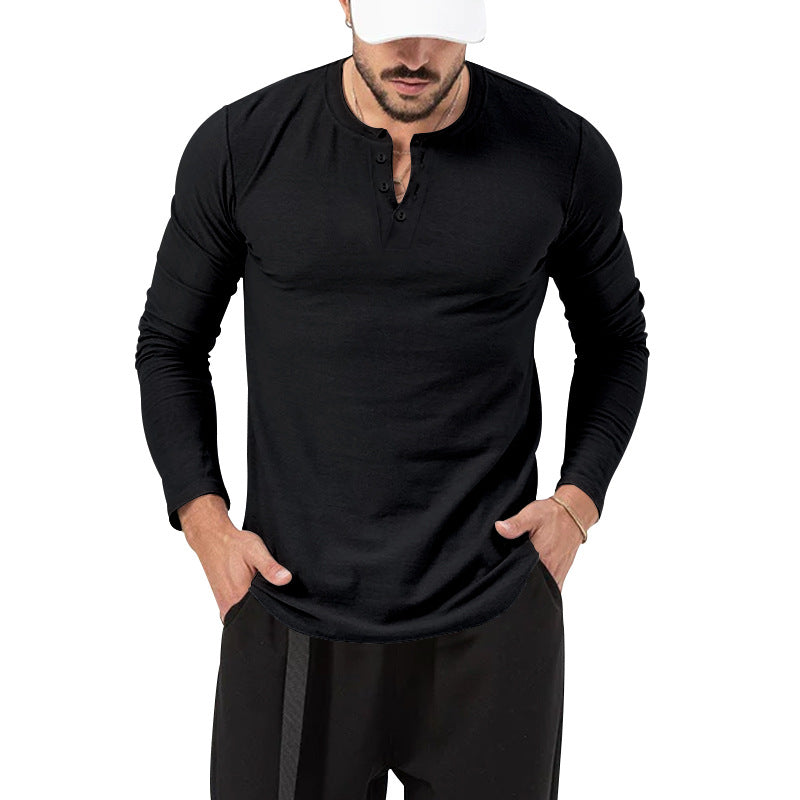 Herren Langarm-Henley-Shirt mit hochwertiger Baumwollmischung und modischen Knopfdetails R&B