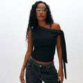 Damen Elegantes One-Shoulder Top mit dekorativen Steinen R&B
