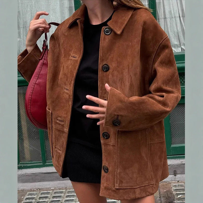 Damen Suede-Jacke mit modernem Schnitt und praktischen Taschen R&B