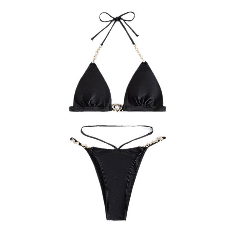 Damen Triangel-Bikini mit verstellbaren Trägern und glamourösem Schmuckbesatz R&B