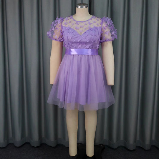 Damen Festliches Kleid mit transparenten Puffärmeln und zarten Schmetterlingsdetails R&B