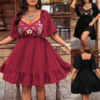 Damen bodenlanges Sommerkleid mit kunstvoller Stickerei und schwingendem Saum R&B