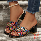 Damen Elegante Sandalen mit modischem geometrischen Design und Blockabsatz EB